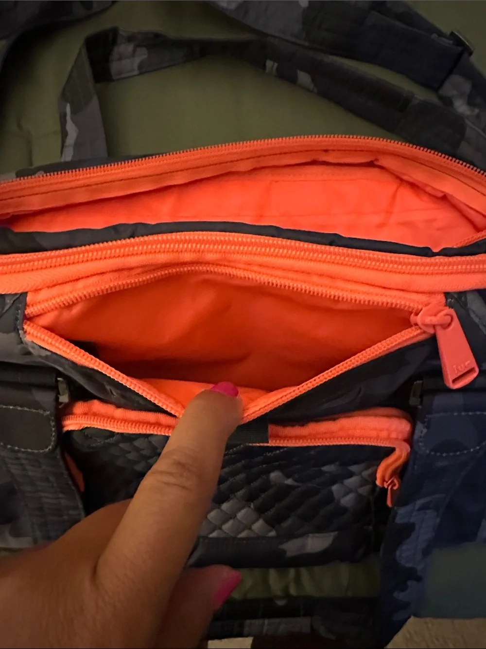 LUG Propeller- Quilted Camouflage Tote with Coral Zippers
